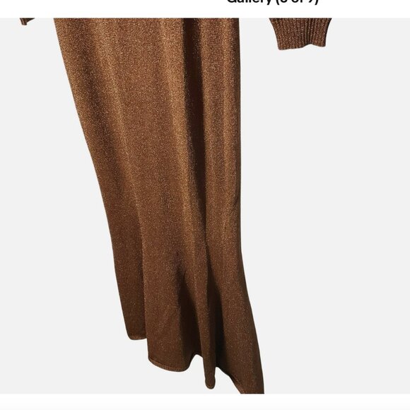 Ronny Kobo Dress Sheer Metallic Long-Sleeve Mock Neck Bronze Size XS *READ FLAW* - Picture 6 of 9